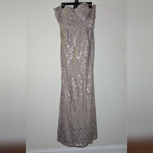 Mori Lee Taupe Formal Gown Strapless Sequins Bridesmaid Prom Women's Size 16